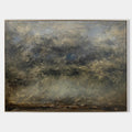 Original hand painted dark stormy cloud abstract oil painting canvas wall art, moody charcoal slate blue nordic scandinavian elegant lu