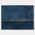Original hand painted deep navy blue abstract oil painting canvas wall art, moody atmospheric horizon, scandinavian minimalist elegant