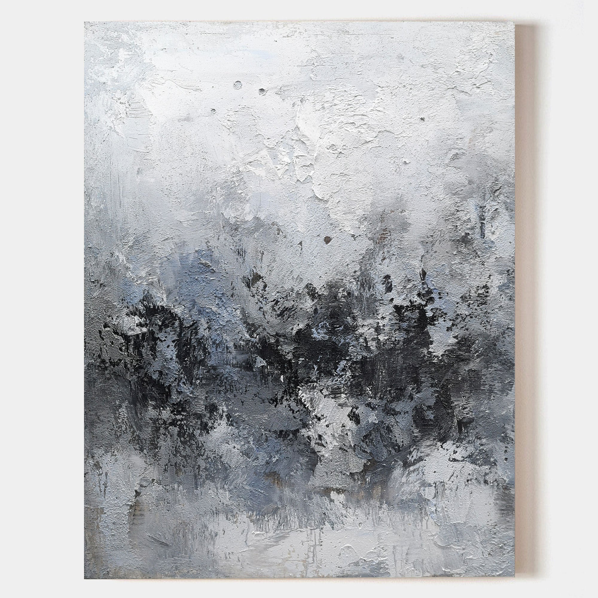 Original hand painted grey charcoal abstract oil painting canvas wall art, nordic scandinavian atmospheric misty elegant luxury modern