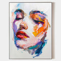 Original hand painted abstract female face oil painting canvas wall art, vibrant orange purple blue modern luxury elegant nordic scandi