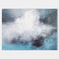 Original hand painted white grey blue coastal abstract oil painting canvas wall art, nordic scandinavian elegant luxury modern living r