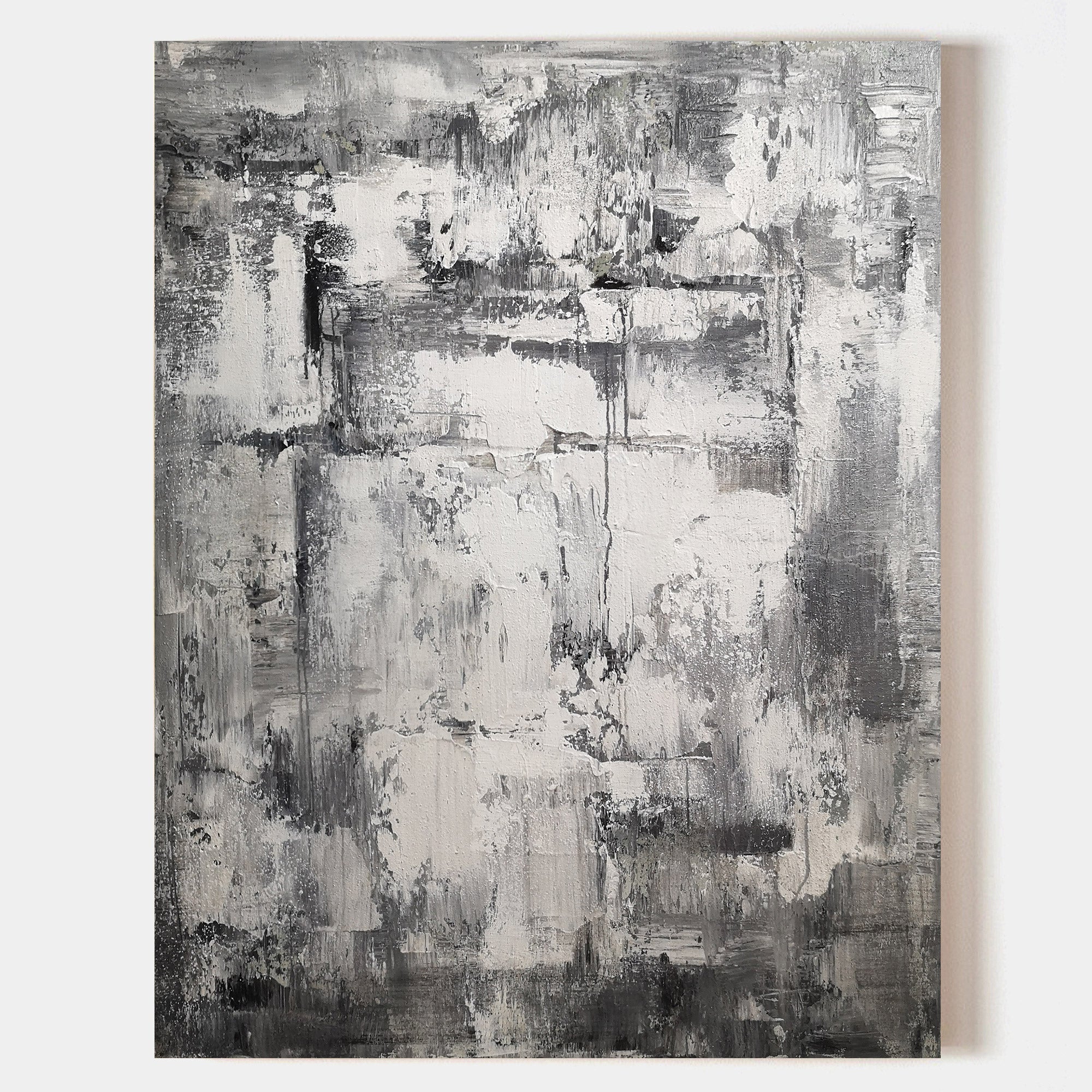 Original hand painted black white grey textured abstract oil painting canvas wall art, nordic scandinavian elegant luxury modern interi