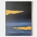 Original hand painted navy blue gold textured abstract oil painting canvas wall art, nordic scandinavian elegant luxury modern coastal
