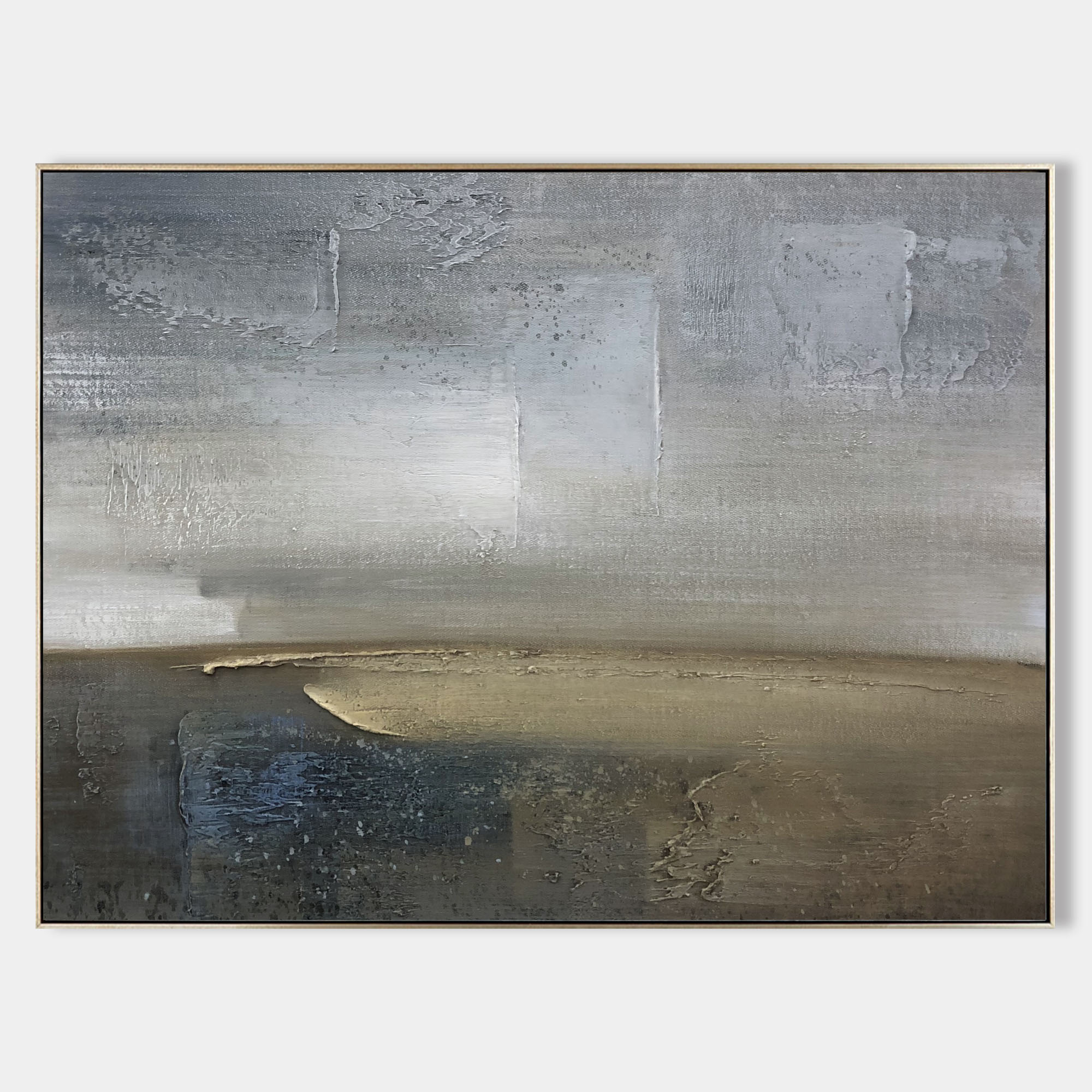 Original hand painted grey taupe abstract coastal oil painting canvas wall art, nordic scandinavian minimalist elegant luxury modern li