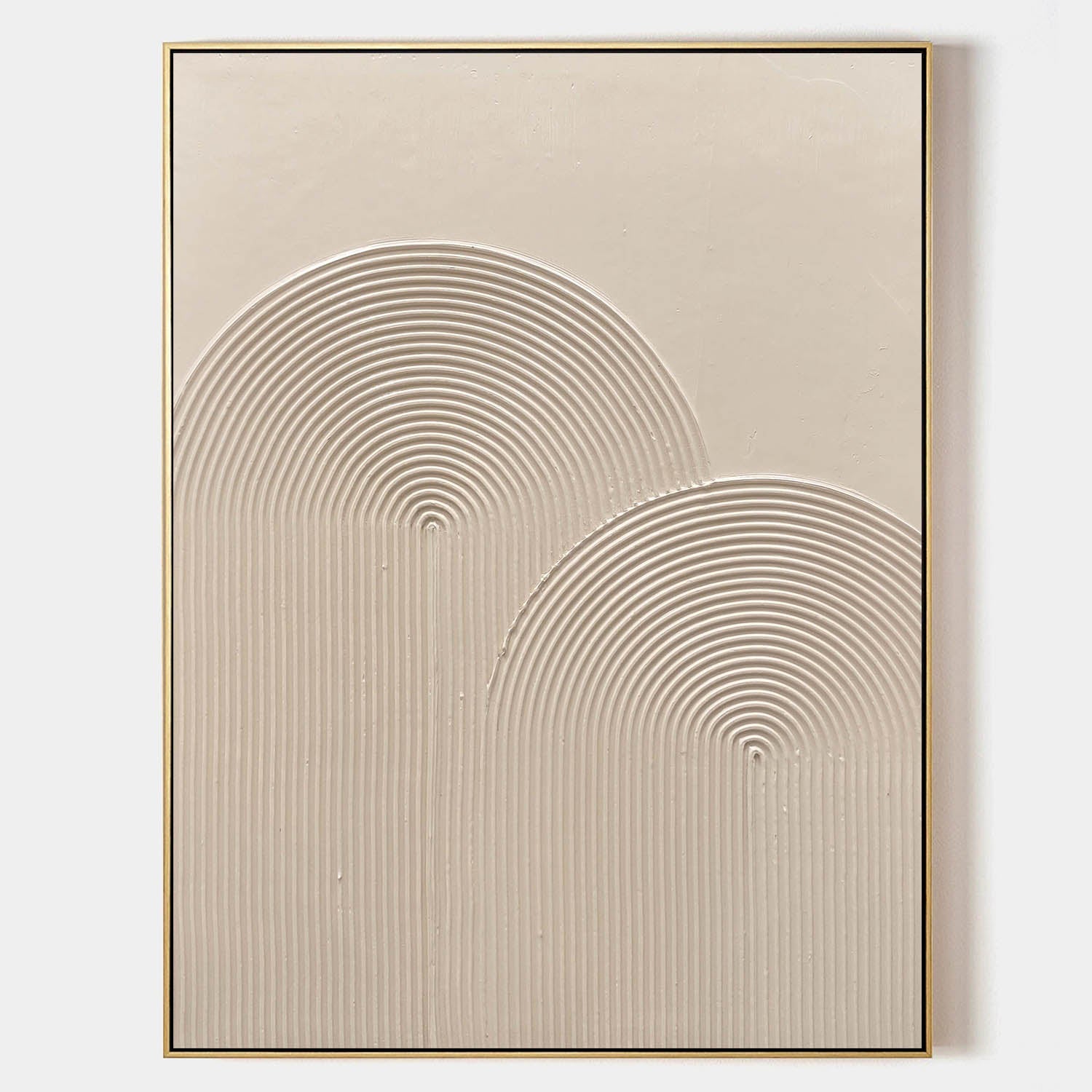 Original hand painted sand beige textured concentric arch abstract oil painting canvas wall art, nordic scandinavian minimalist elegant