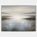 Original hand painted silver grey textured lake landscape oil painting canvas wall art, nordic scandinavian minimalist elegant luxury m