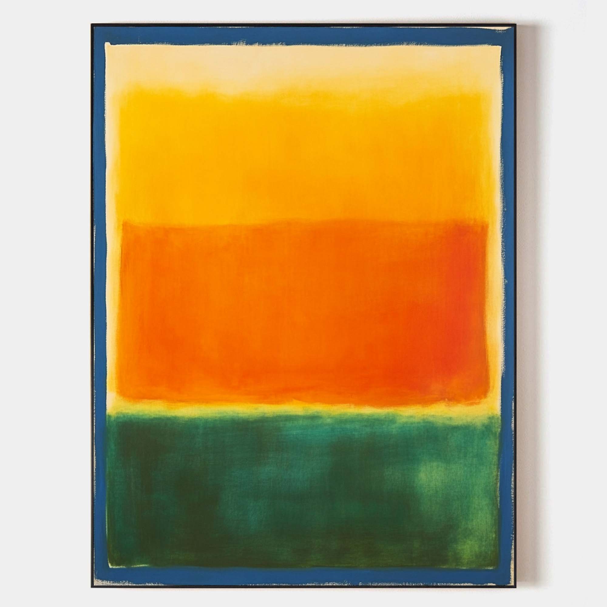 Original hand painted yellow orange green abstract oil painting canvas wall art, nordic scandinavian minimalist elegant luxury modern l