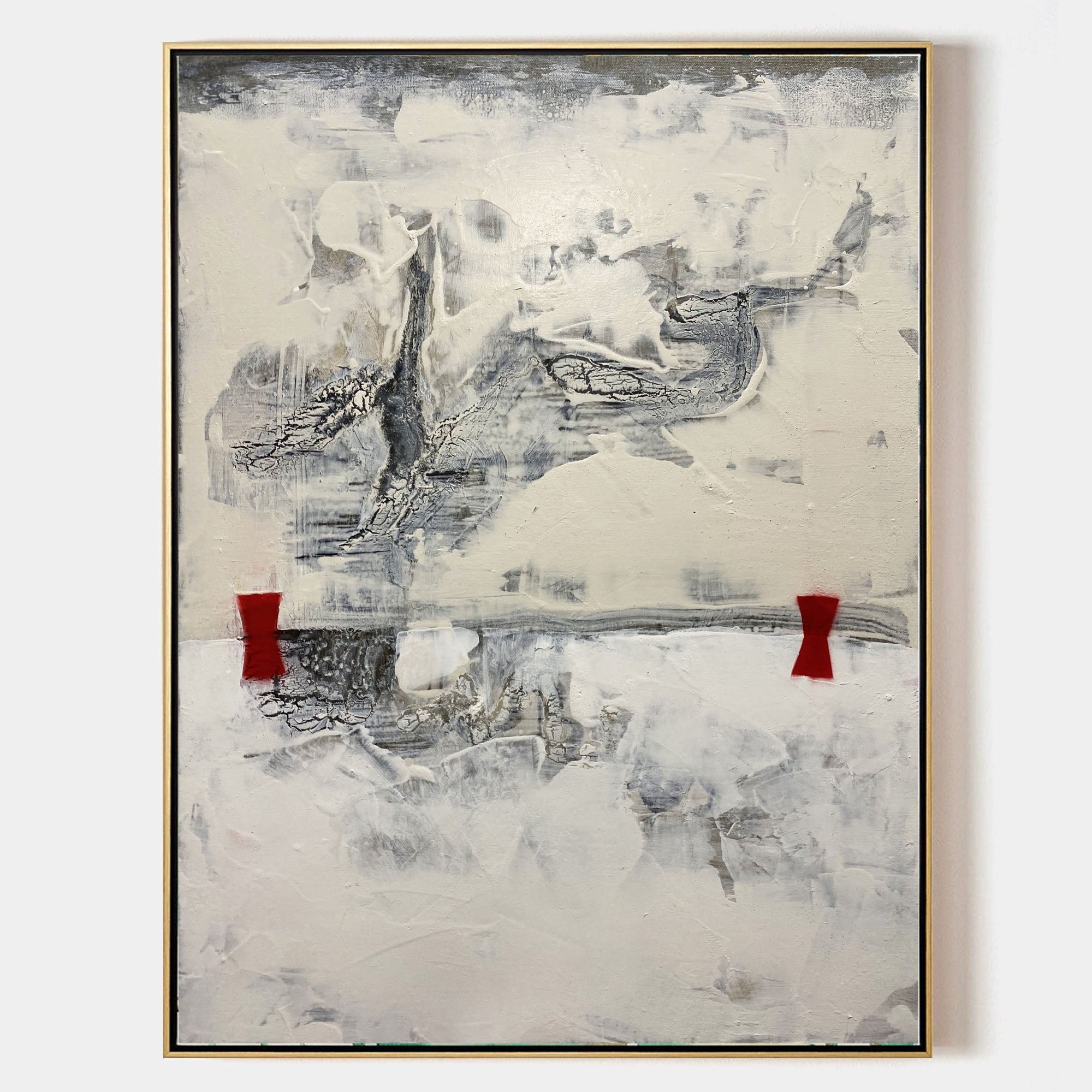 Original hand painted ivory grey abstract oil painting red accents textured canvas wall art nordic scandinavian minimalist elegant luxu