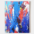 Original hand painted cobalt blue red white abstract splatter oil painting canvas wall art, modern elegant luxury bold home decor inter