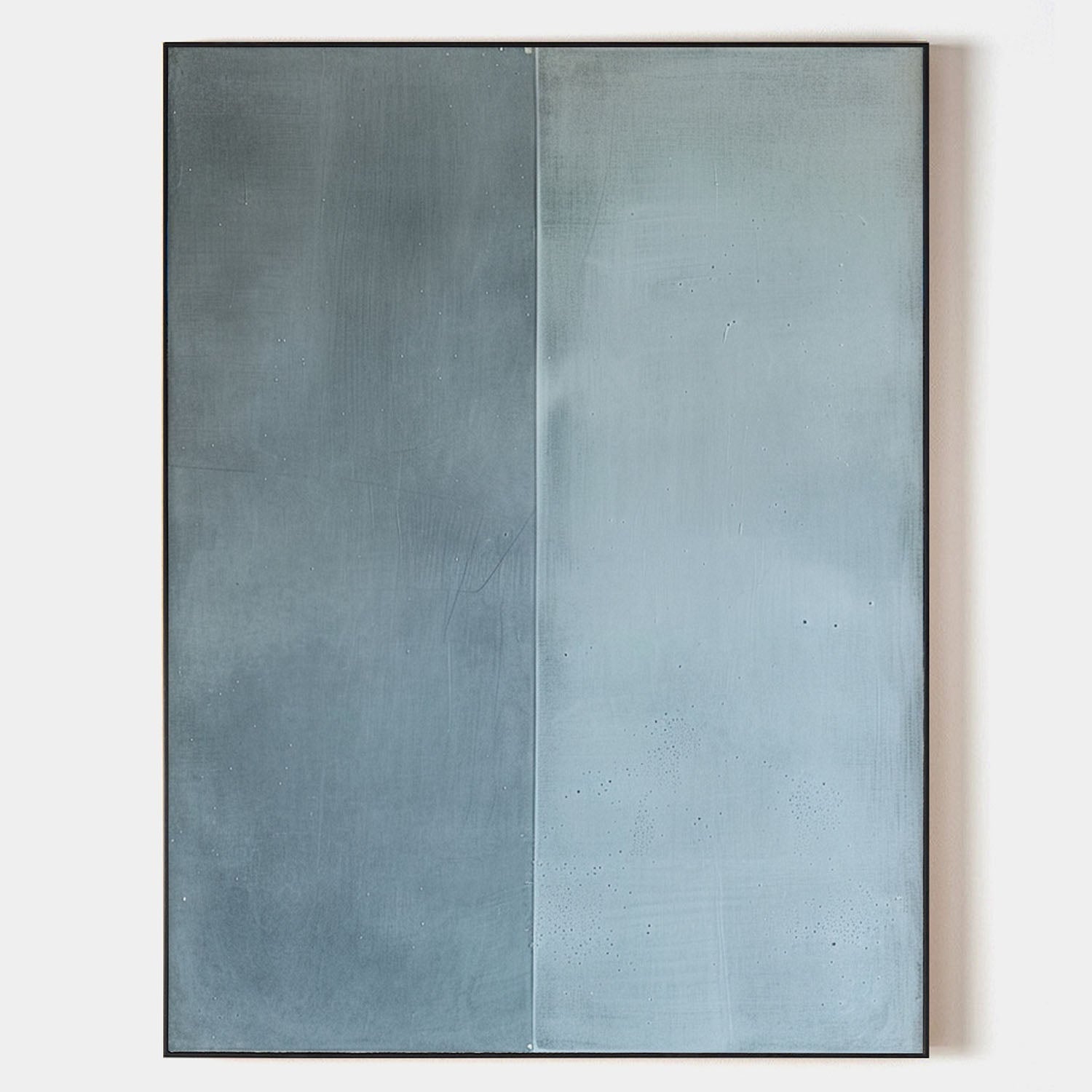 Original hand painted slate blue abstract oil painting canvas wall art, dual tone nordic scandinavian minimalist elegant luxury modern