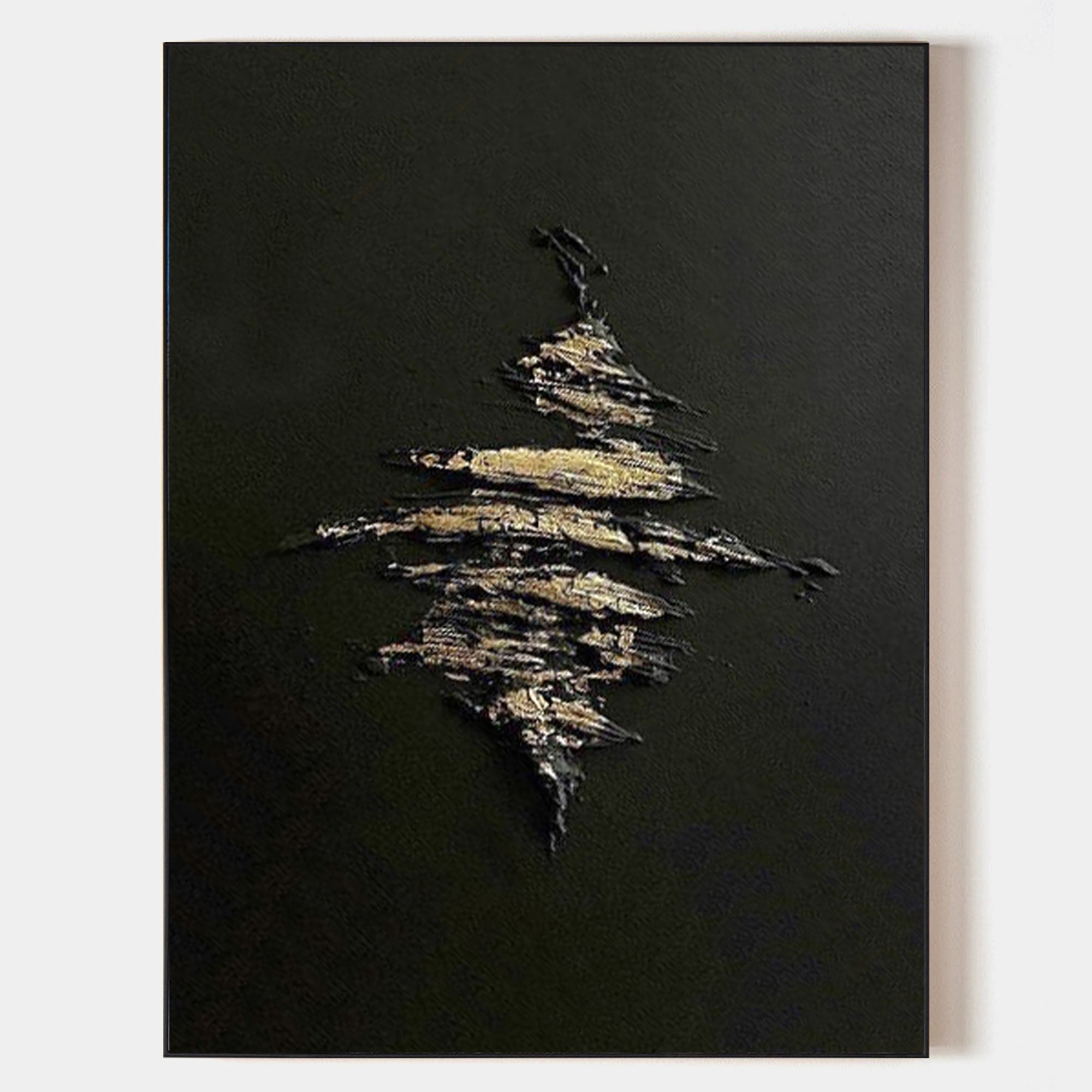 Original hand painted black gold textured abstract oil painting canvas wall art, nordic scandinavian minimalist elegant luxury modern h