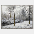 Original hand painted grey white winter forest snow oil painting canvas wall art, nordic scandinavian elegant luxury minimalist modern