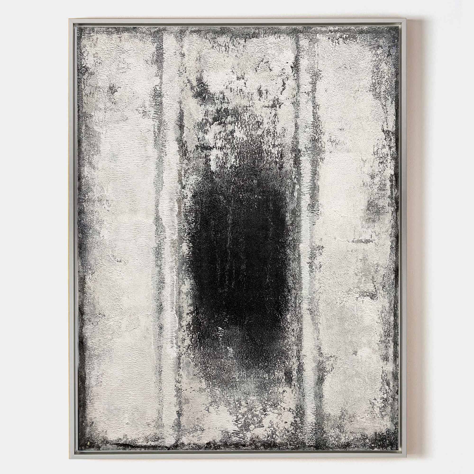 Original hand painted black ivory abstract oil painting canvas wall art, nordic scandinavian minimalist elegant luxury modern living ro