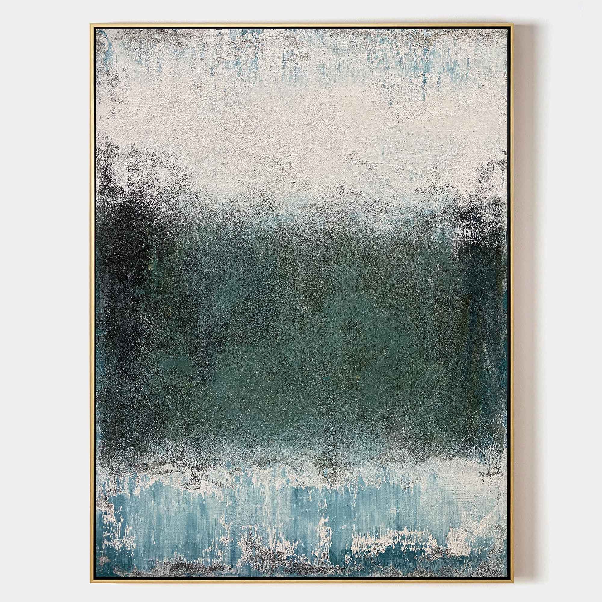 Original hand painted teal charcoal ivory abstract oil painting canvas wall art, nordic scandinavian minimalist elegant luxury coastal