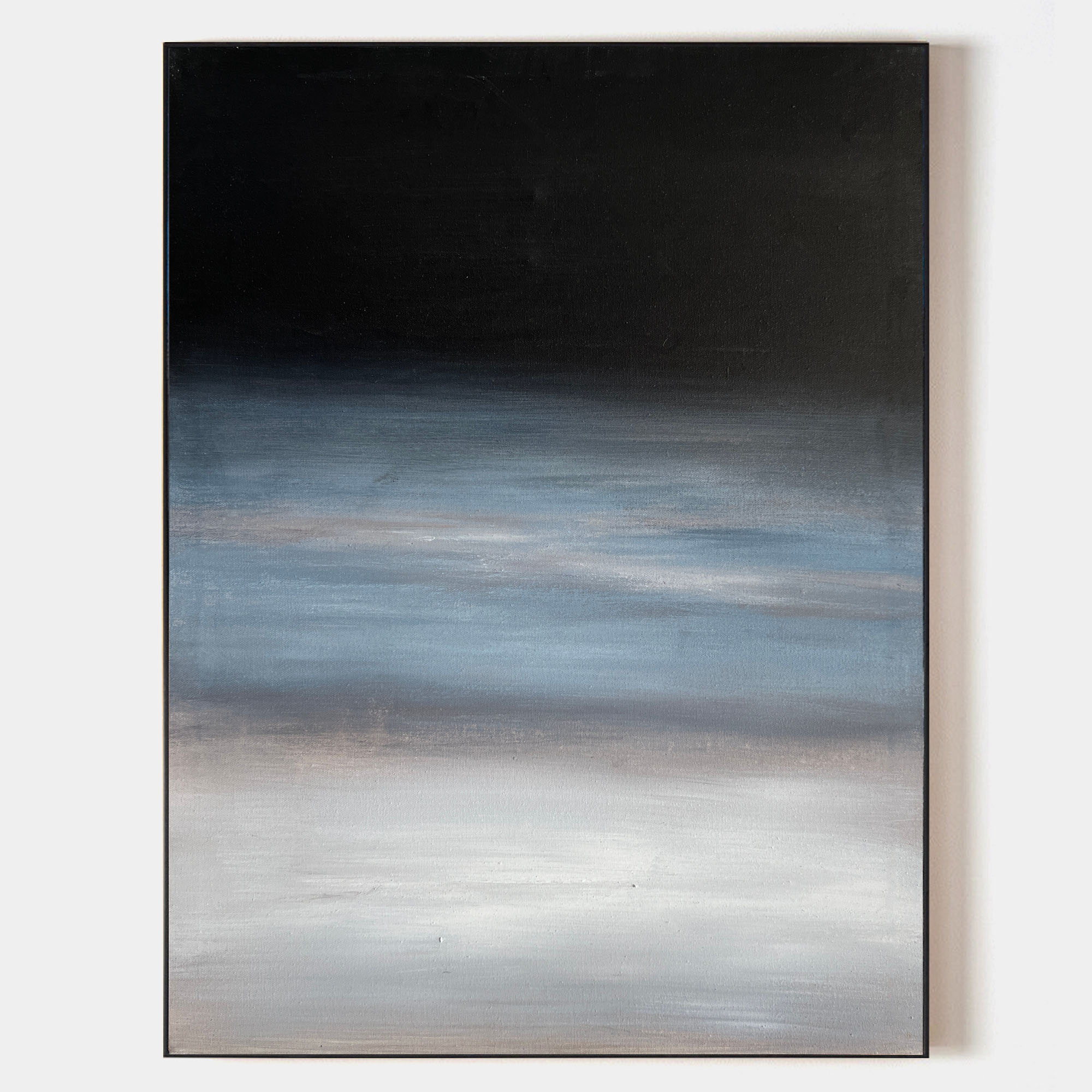 Original hand painted black blue grey abstract coastal oil painting canvas wall art, nordic scandinavian minimalist elegant luxury mode