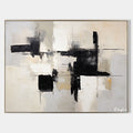 Original hand painted black ivory abstract oil painting canvas wall art, textured geometric nordic scandinavian elegant luxury modern l