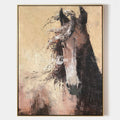 Original hand painted dark horse abstract oil painting canvas wall art, warm sienna charcoal tones, nordic scandinavian elegant luxury