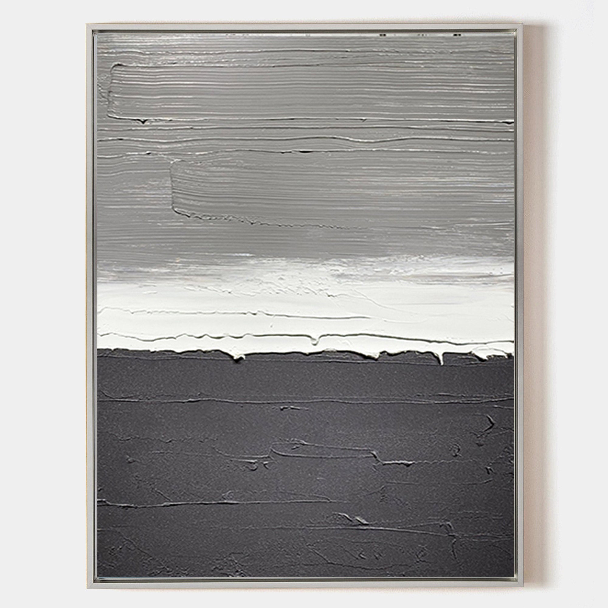 Original hand painted grey charcoal white abstract oil painting canvas wall art, nordic scandinavian minimalist elegant luxury modern h