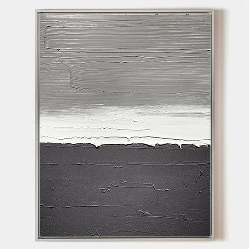 Original hand painted grey charcoal white abstract oil painting canvas wall art, nordic scandinavian minimalist elegant luxury modern h