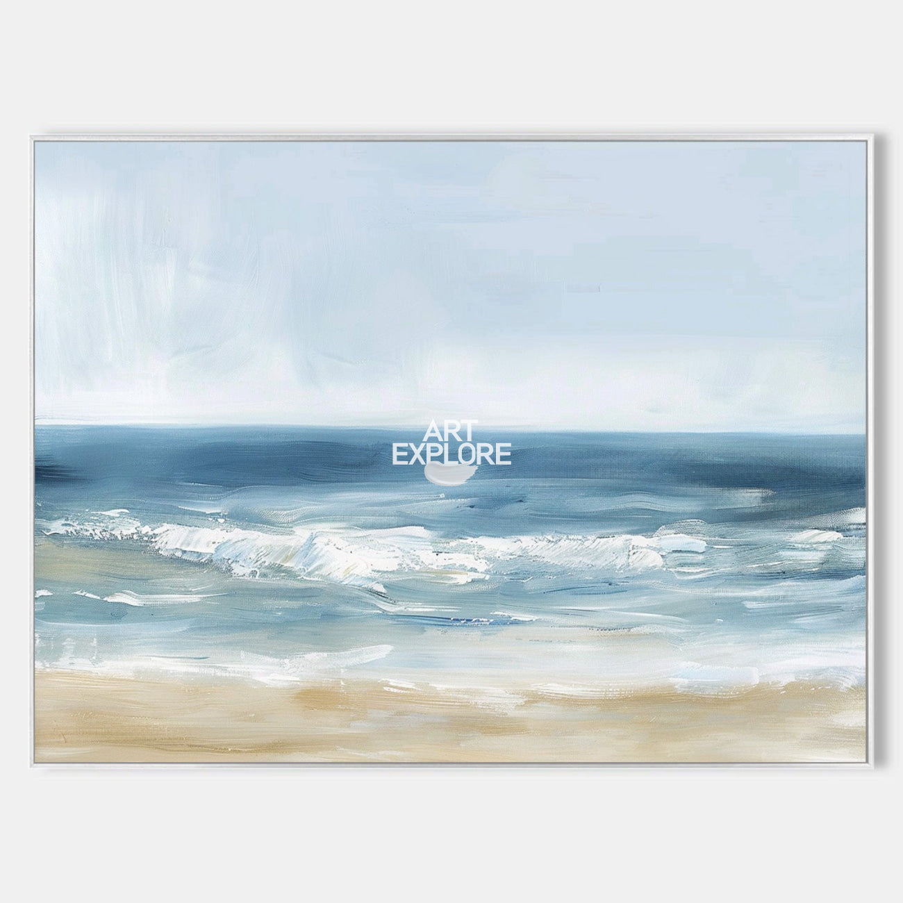 Original hand painted navy blue coastal ocean waves oil painting canvas wall art, nordic scandinavian minimalist elegant luxury modern
