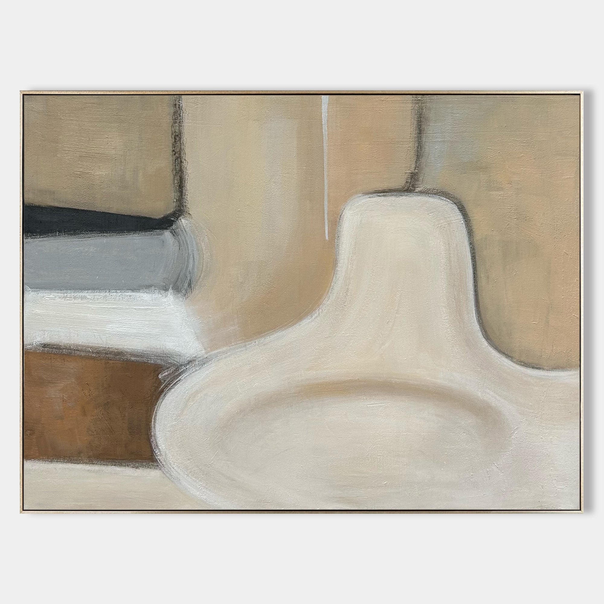 Original hand painted cream beige abstract oil painting canvas wall art, organic shapes nordic scandinavian minimalist elegant luxury m