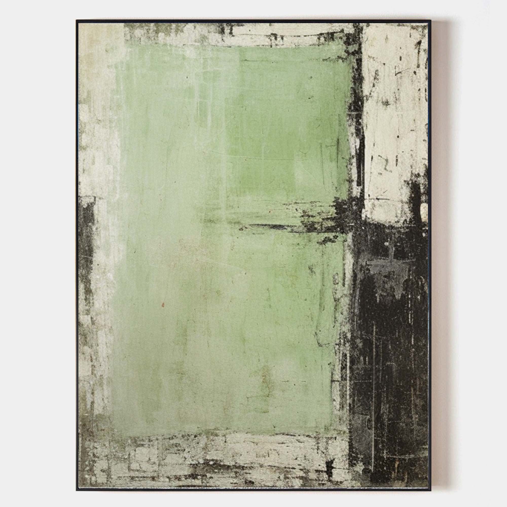Original hand painted sage green charcoal abstract oil painting canvas wall art, nordic scandinavian minimalist elegant luxury modern l