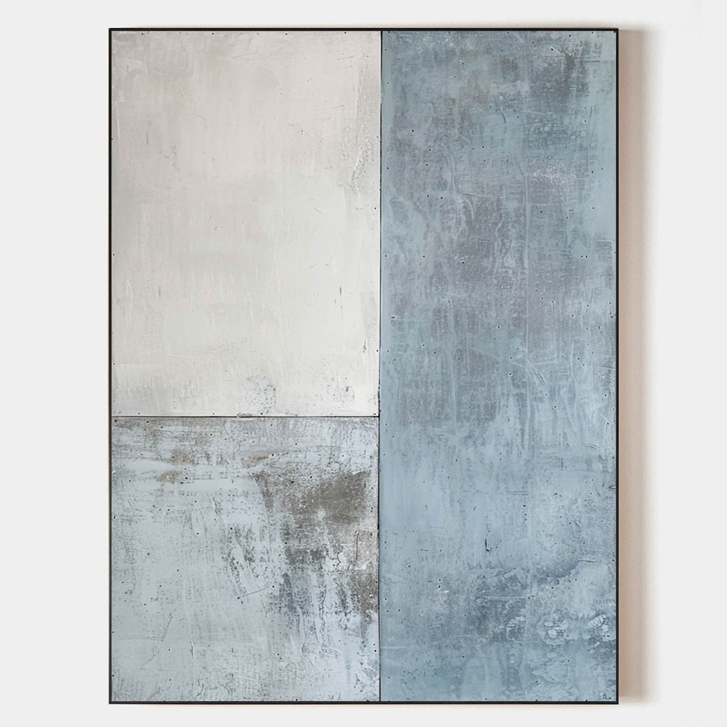 Original hand painted slate blue grey geometric abstract oil painting canvas wall art, nordic scandinavian minimalist elegant luxury mo