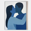 Original hand painted navy blue abstract couple silhouette oil painting canvas wall art, nordic scandinavian minimalist elegant luxury