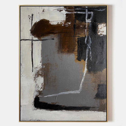 Original hand painted charcoal amber grey abstract oil painting canvas wall art, nordic scandinavian elegant luxury modern home decor i