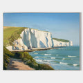 Original hand painted coastal oil painting white chalk cliffs turquoise sea elegant luxury nordic scandinavian modern home decor wall a