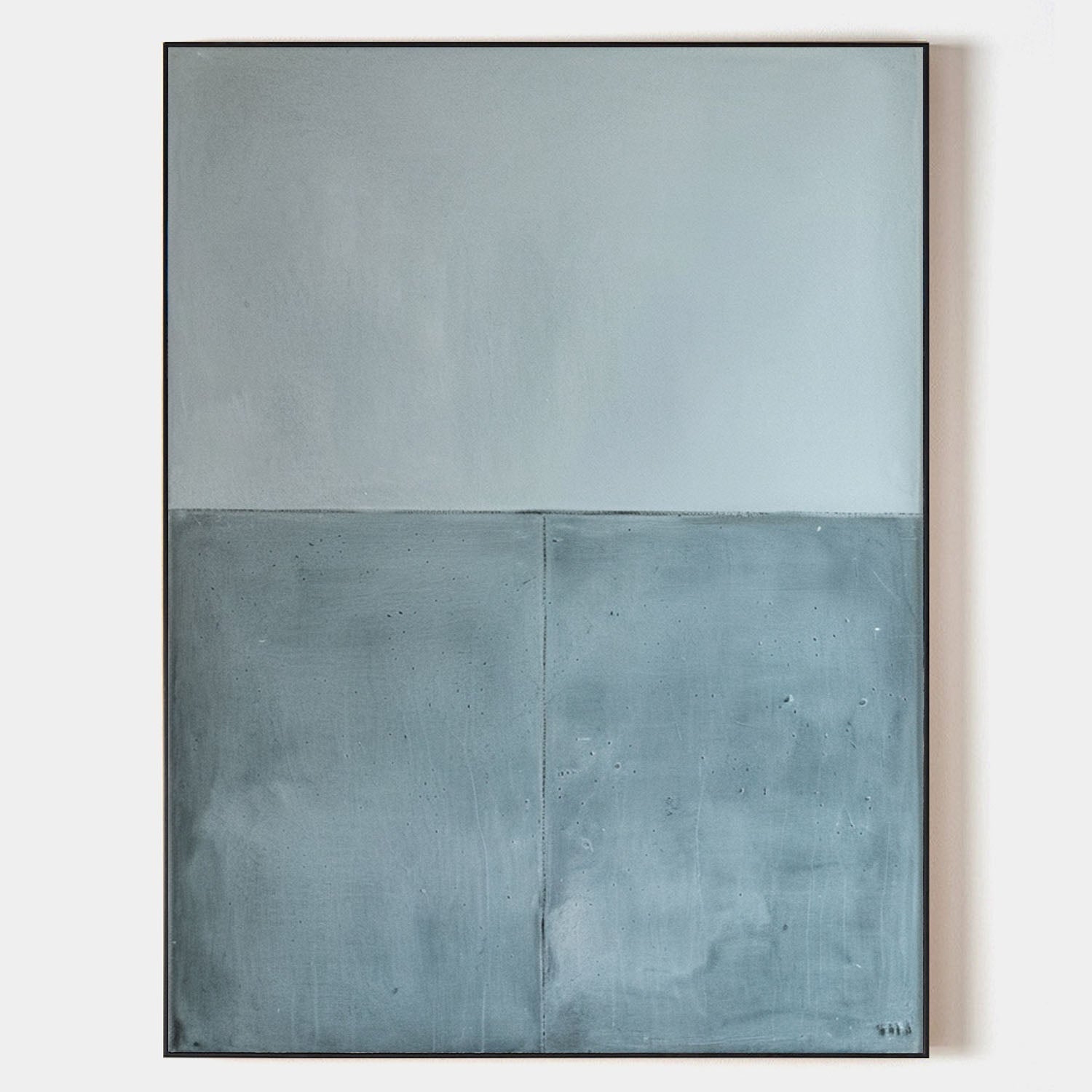 Original hand painted slate blue abstract coastal oil painting canvas wall art, nordic scandinavian minimalist elegant luxury modern ho
