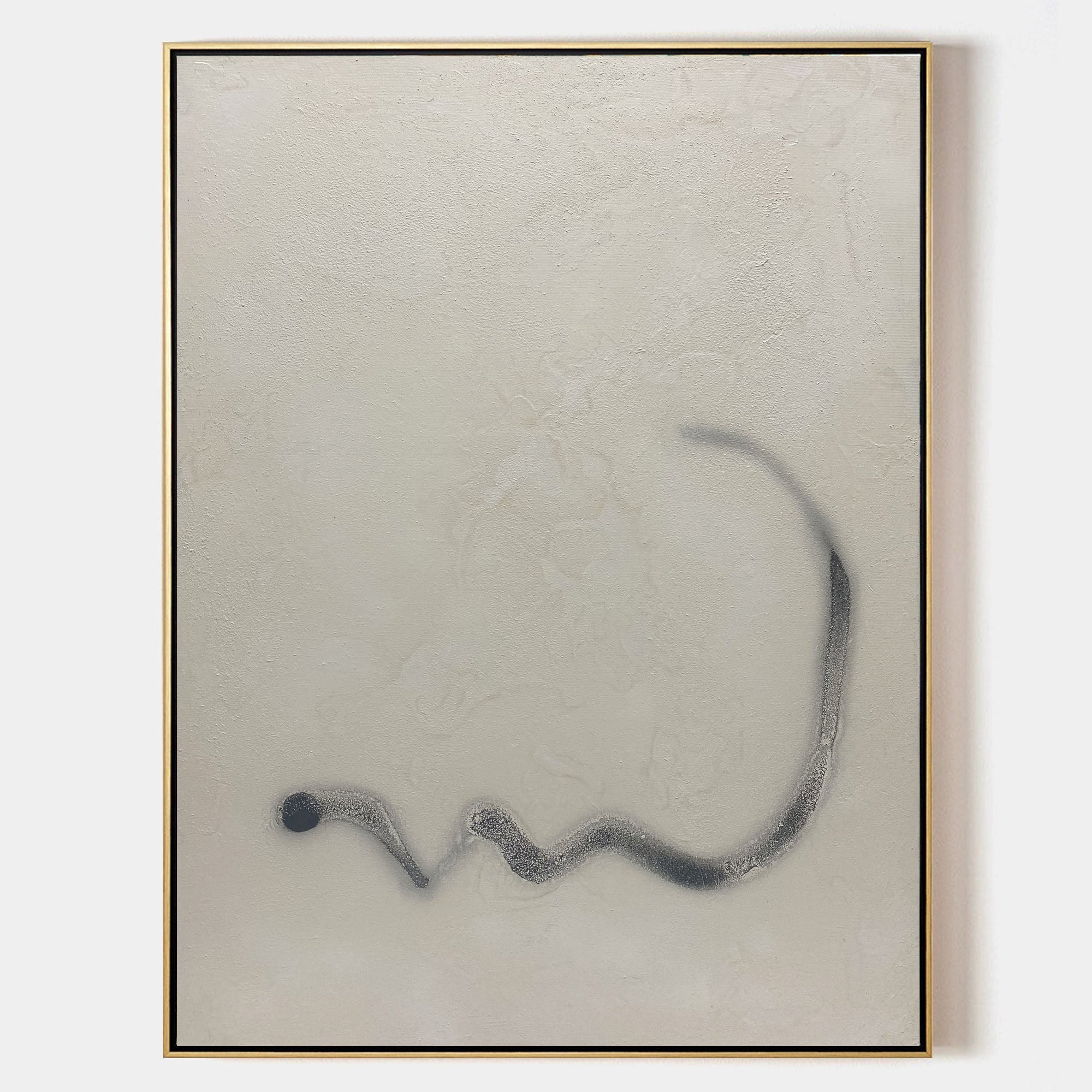 Original hand painted ivory textured abstract oil painting dark charcoal fluid line canvas wall art nordic scandinavian minimalist eleg