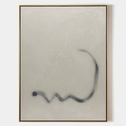 Original hand painted ivory textured abstract oil painting dark charcoal fluid line canvas wall art nordic scandinavian minimalist eleg