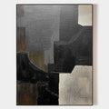 Original hand painted black charcoal grey abstract geometric oil painting canvas wall art, nordic scandinavian minimalist elegant luxur