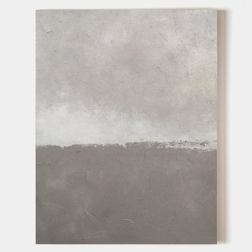 Original hand painted ash grey taupe abstract horizon oil painting canvas wall art, nordic scandinavian minimalist elegant luxury moder