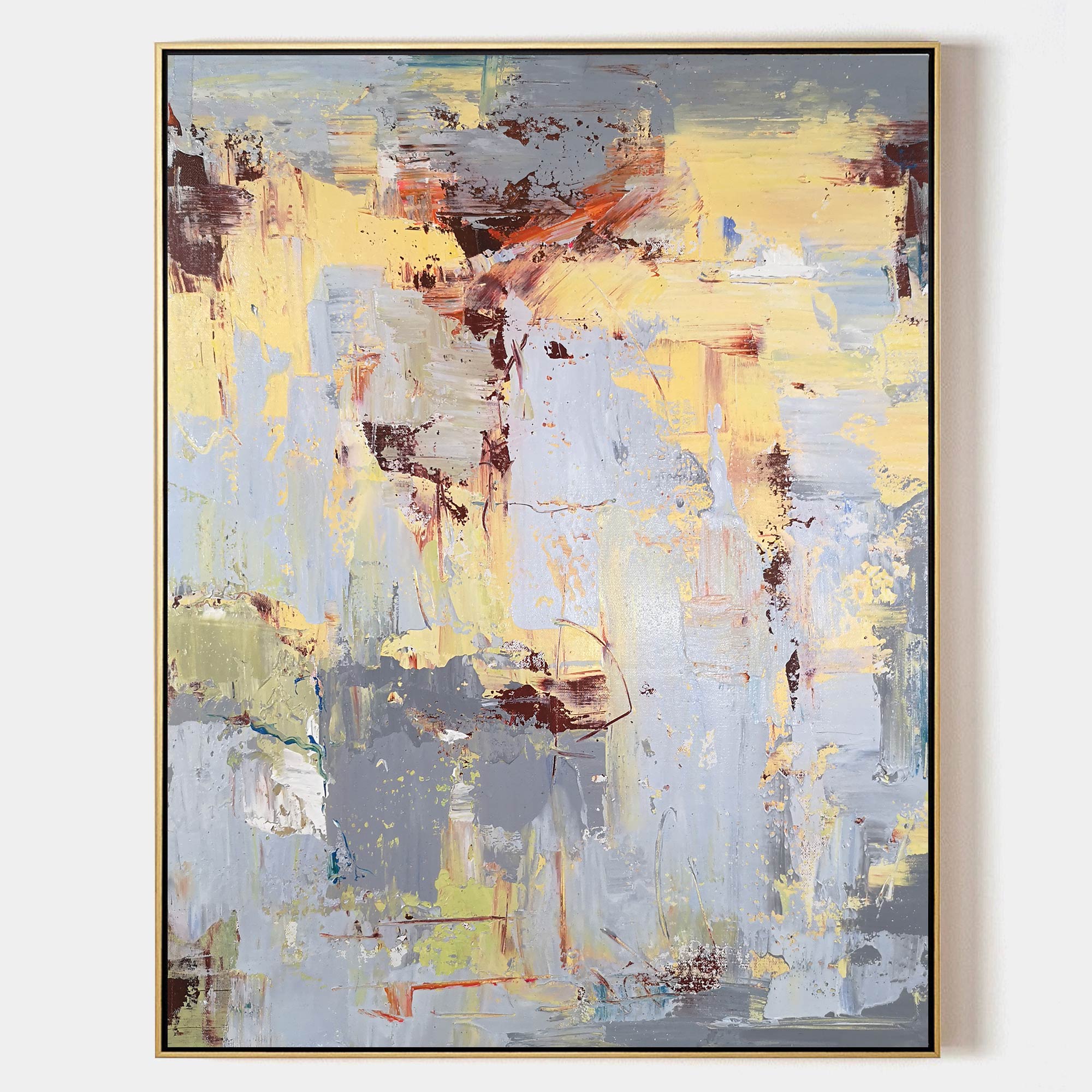 Original hand painted amber grey ivory abstract oil painting canvas wall art, nordic scandinavian elegant luxury modern living room hom