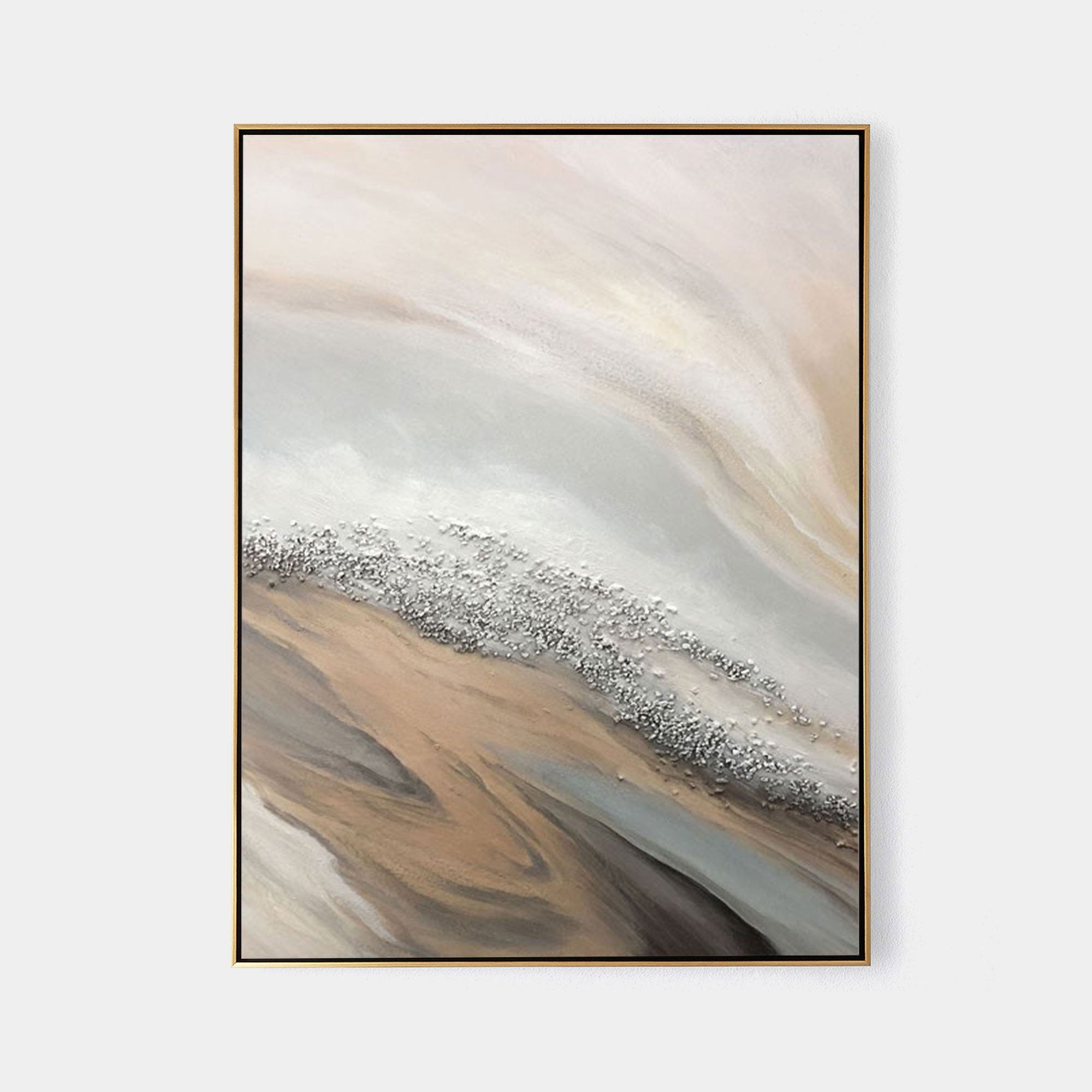 Original hand painted sandy beige coastal abstract oil painting canvas wall art, textured sea foam, nordic scandinavian elegant luxury