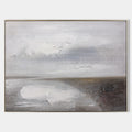 Original hand painted grey white abstract atmospheric landscape oil painting canvas wall art, nordic scandinavian minimalist elegant lu