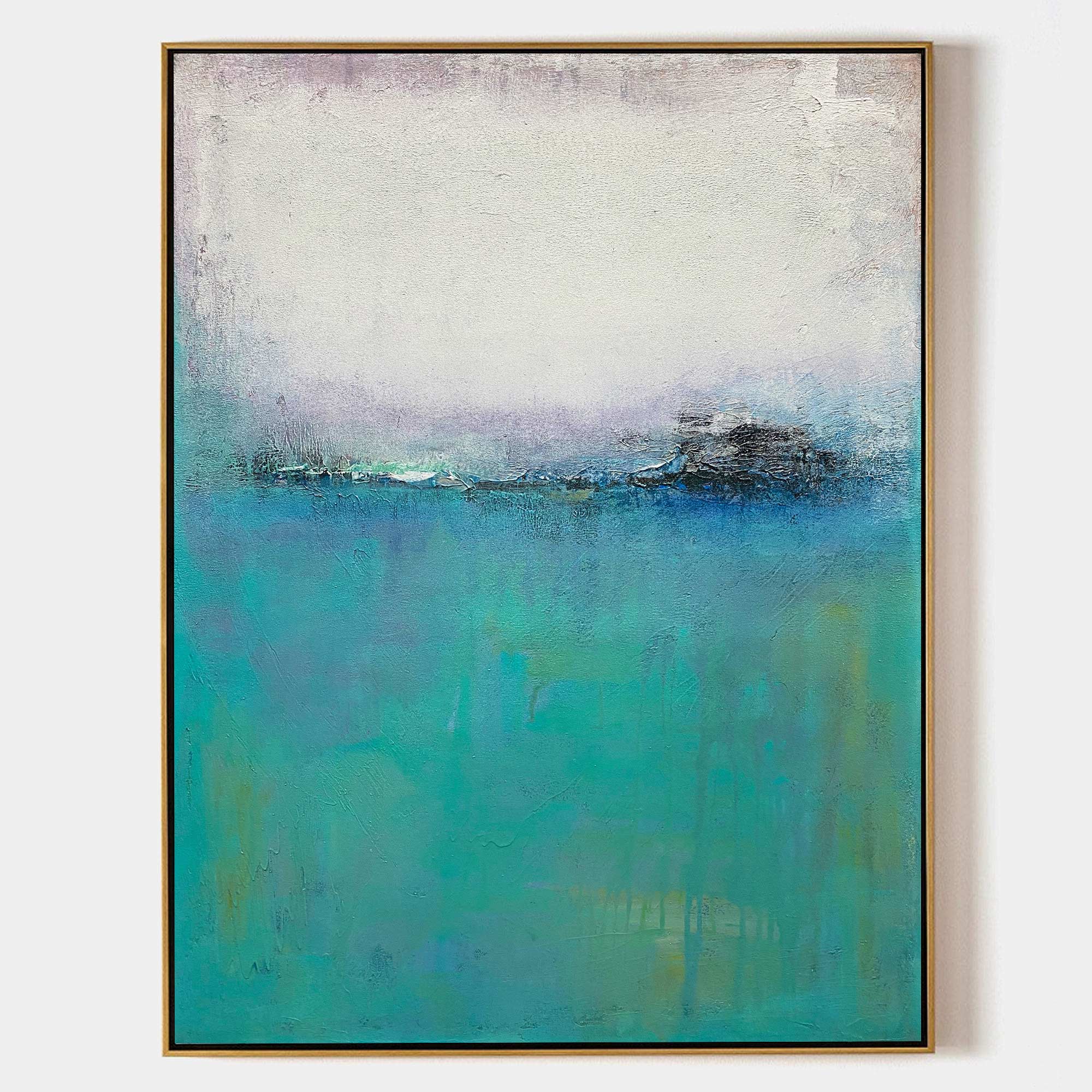 Original hand painted teal aqua abstract coastal oil painting canvas wall art, nordic scandinavian minimalist elegant luxury modern liv