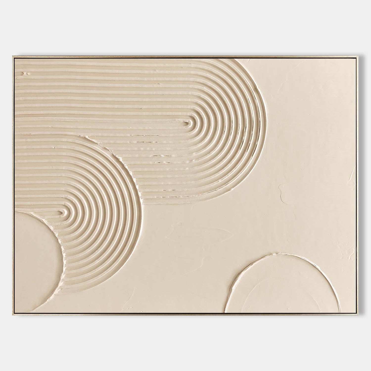 Original hand painted ivory cream textured concentric arch abstract oil painting canvas, nordic scandinavian minimalist elegant luxury