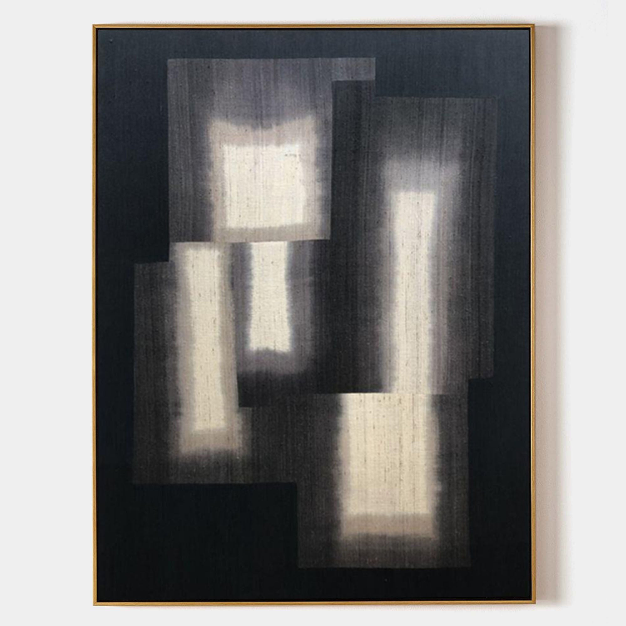 Original hand painted black white geometric abstract oil painting canvas wall art, nordic scandinavian minimalist elegant luxury modern