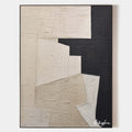 Original hand painted black beige geometric abstract oil painting canvas wall art, nordic scandinavian minimalist elegant luxury modern
