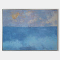 Original hand painted blue ocean abstract oil painting canvas wall art, nordic scandinavian minimalist elegant luxury coastal modern li