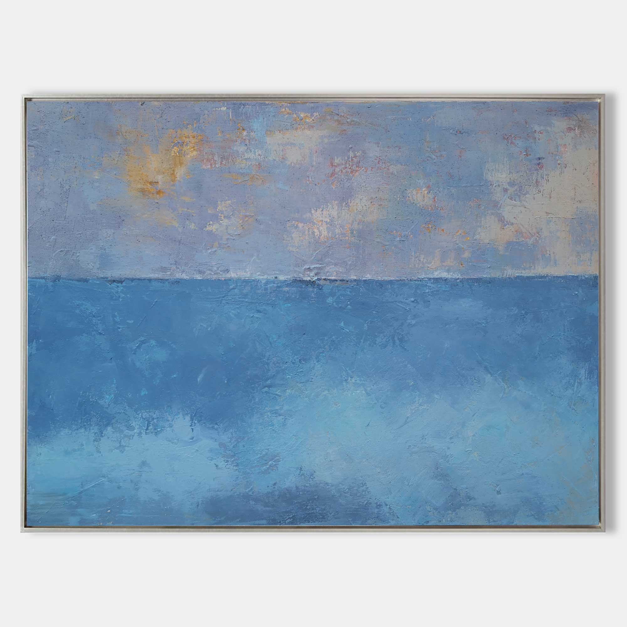 Original hand painted blue ocean abstract oil painting canvas wall art, nordic scandinavian minimalist elegant luxury coastal modern li