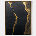 Original hand painted black gold abstract oil painting canvas, textured bold luxury elegant modern nordic scandinavian wall art home de