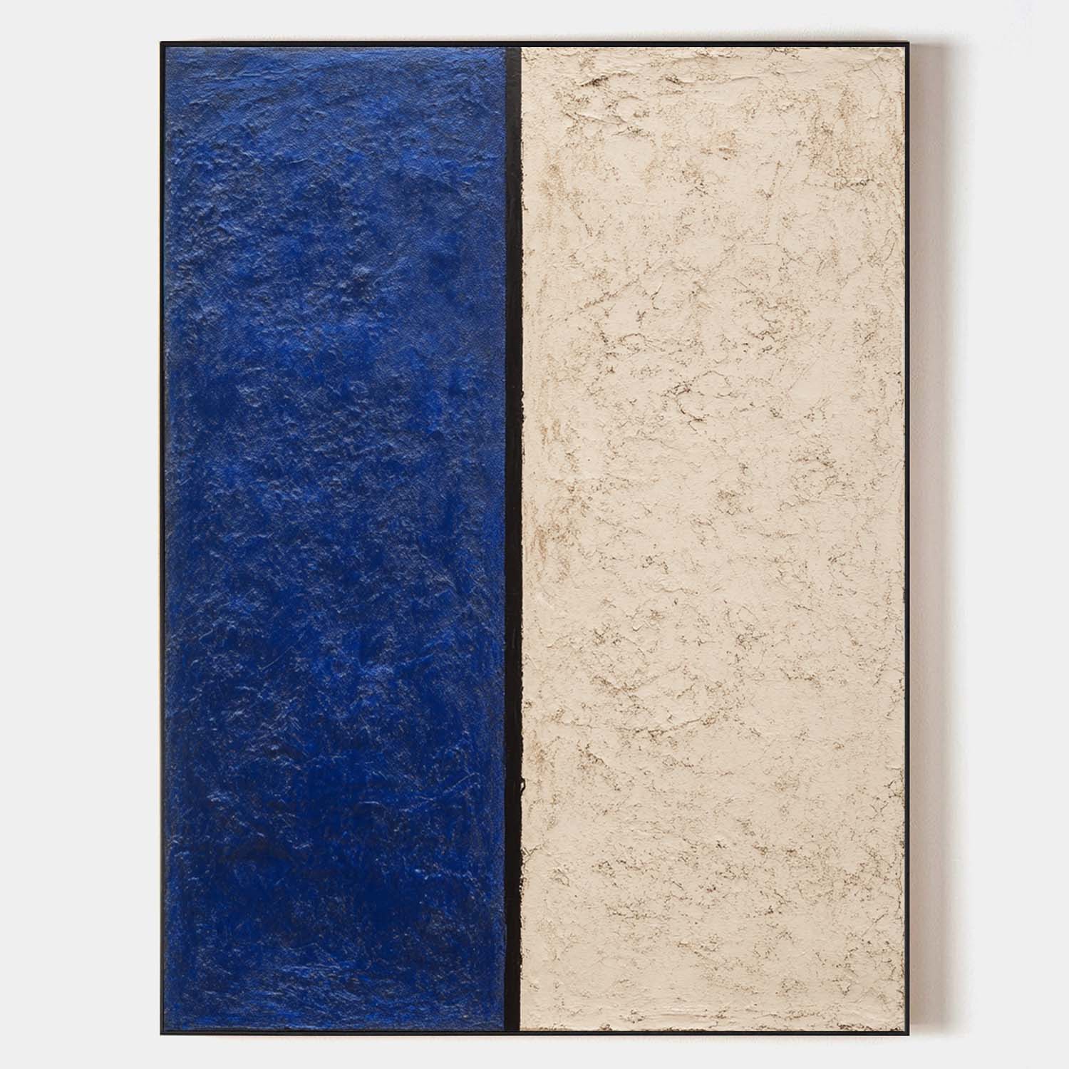 Original hand painted cobalt blue ivory textured abstract oil painting canvas wall art, nordic scandinavian minimalist elegant luxury m