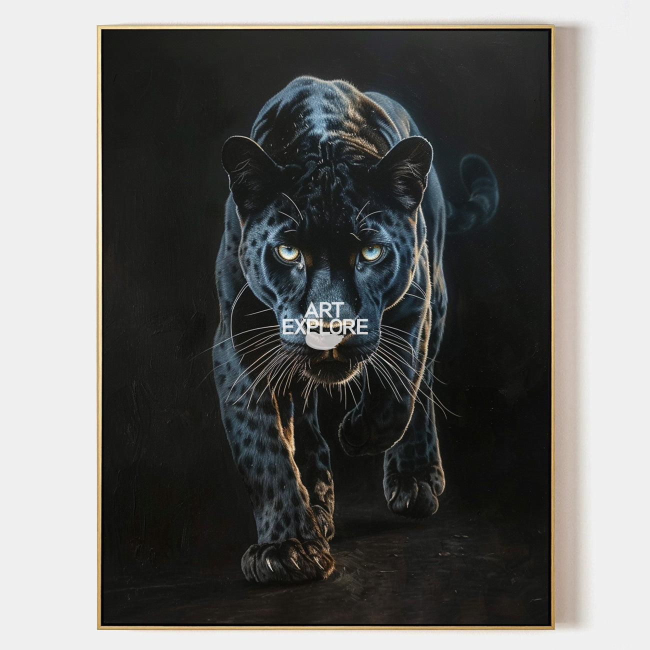 Original hand painted black panther oil painting canvas wall art, luxury elegant modern dramatic dark animal nordic scandinavian home d
