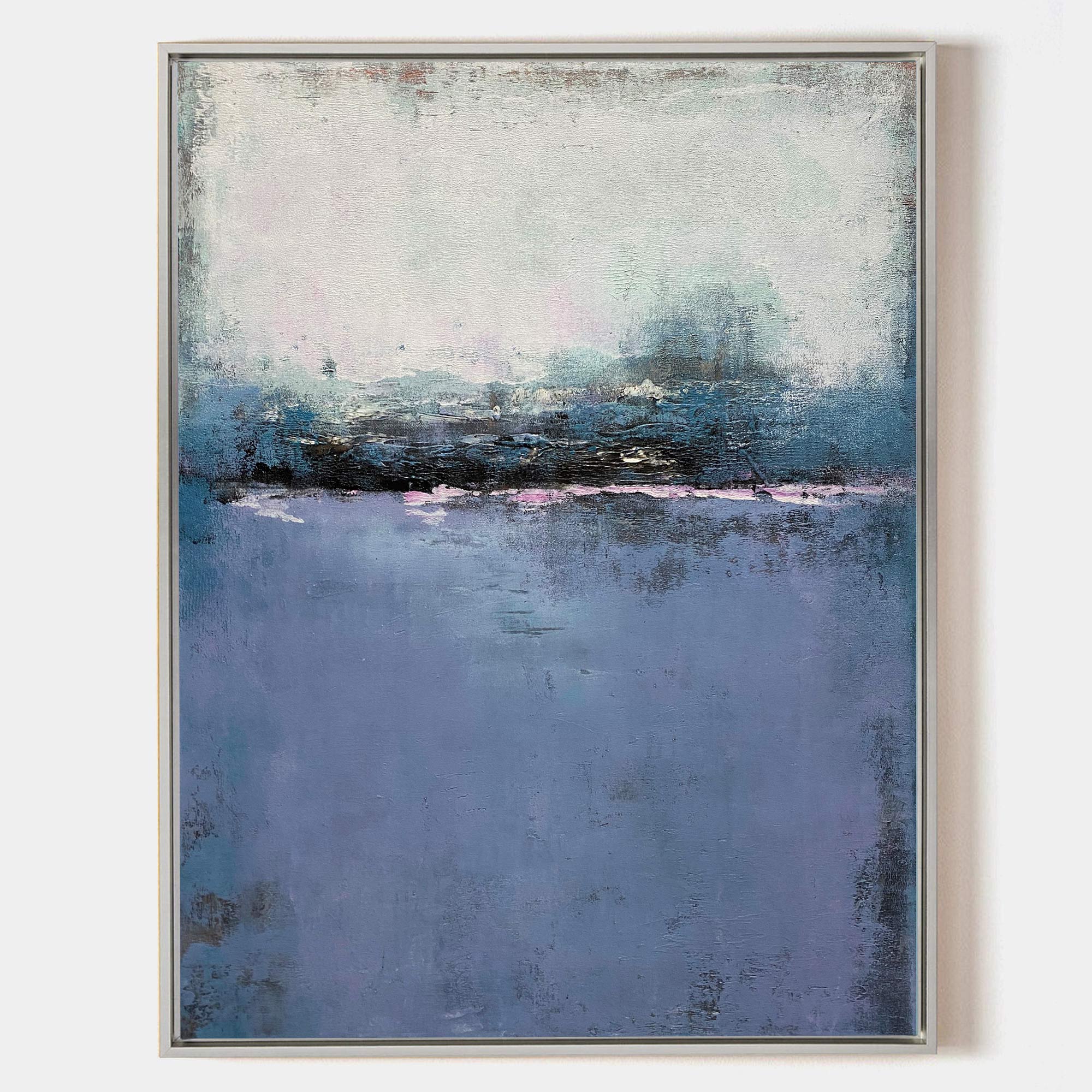 Original hand painted lavender teal abstract coastal oil painting canvas wall art, nordic scandinavian minimalist elegant luxury modern