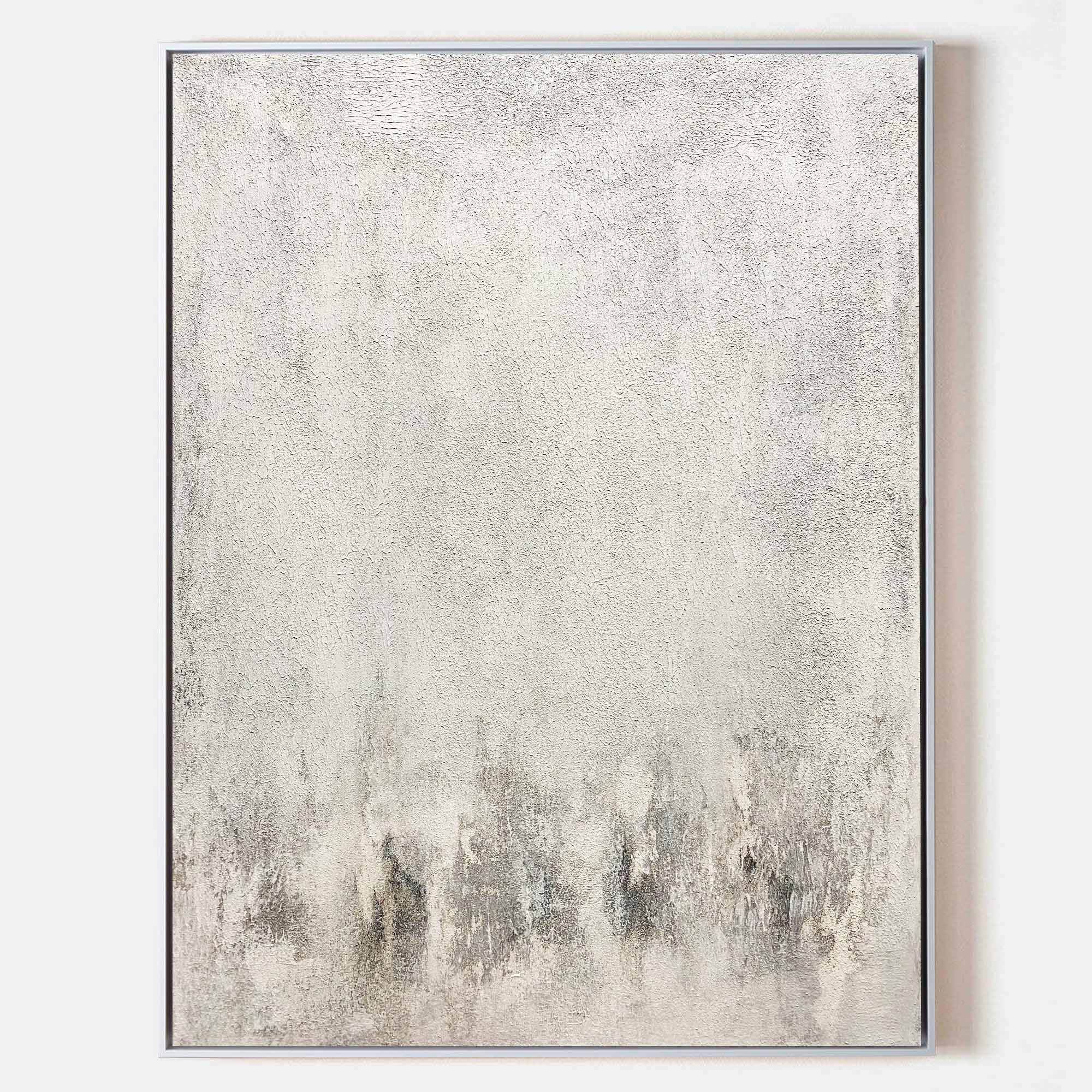 Original hand painted ash grey ivory abstract oil painting canvas wall art, nordic scandinavian minimalist elegant luxury modern living
