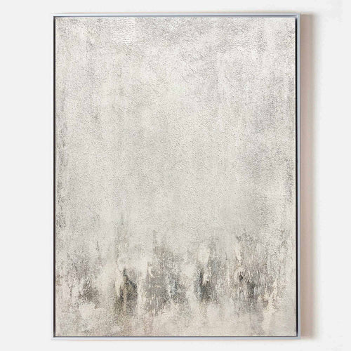Original hand painted ash grey ivory abstract oil painting canvas wall art, nordic scandinavian minimalist elegant luxury modern living
